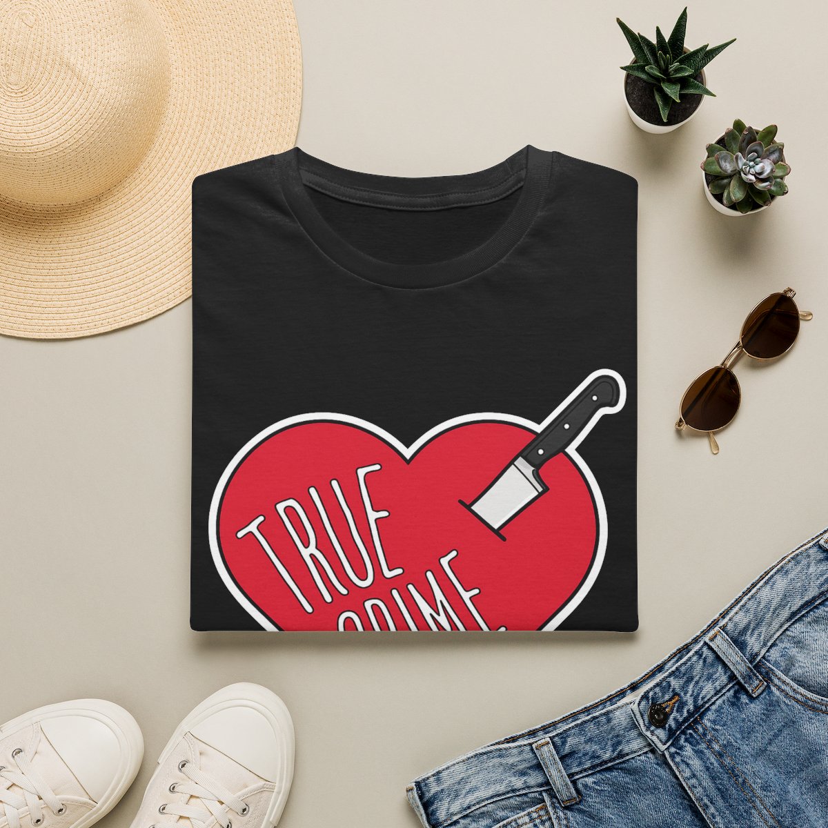 True Crime Heart T-Shirt | Knife Graphic, Crime Podcast Fan | Crime Junkies Podcast Merch
