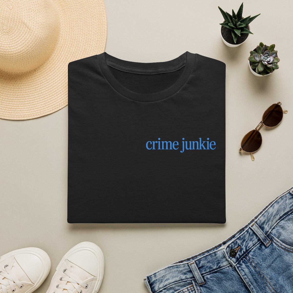crime junkie T-Shirt | True Crime Minimalist Text Tee | Crime Junkies Podcast Merch