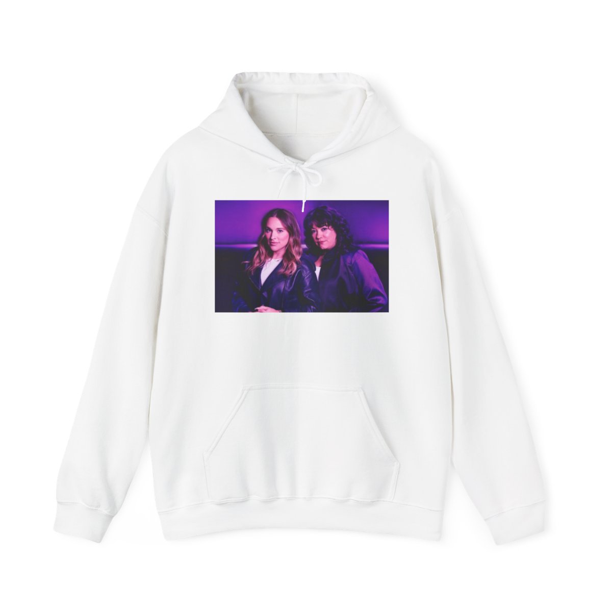 Neon Duo Portrait Hoodie | Retro Purple Photo Sweatshirt | Crime Junkies Podcast Merch - Official Hoodies merchandise